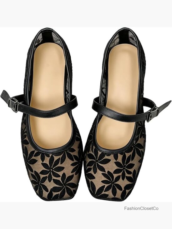 Shoes - Mesh Ballet Flats Square Toe Maryjane Flats Comfortable Dressy Trendy Closed Toe